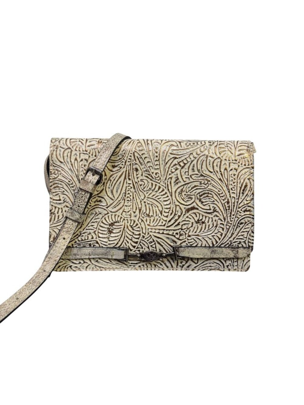 Patricia Nash Embossed Leather Crossbody Bag White Gold Floral